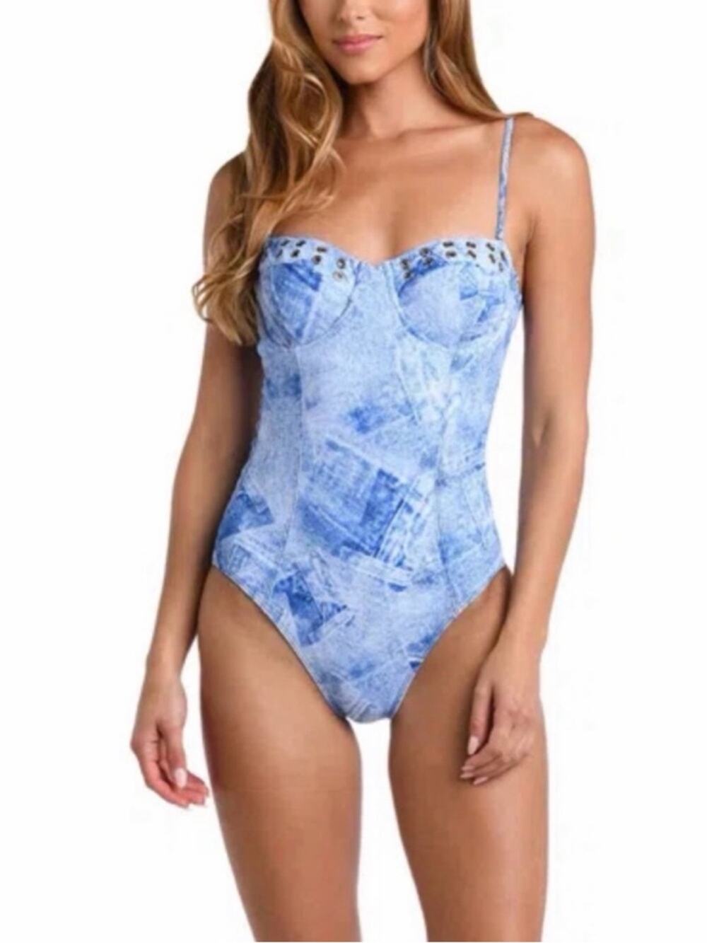 L'AGENCE Women's Amie One Piece Swimsuit - Blue Denim Print - XS - New with tag